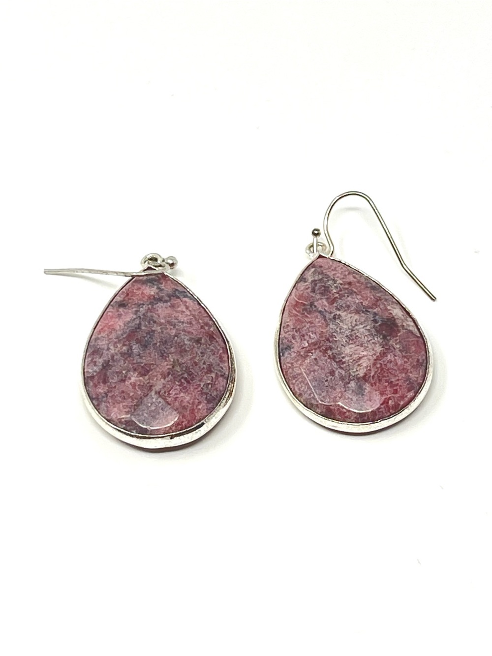 New Anthropologie Purple Stone Medium Oval Drop Earrings Silver